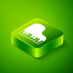 Isometric Grand piano icon isolated on green background. Musical instrument. Green square button. Vector