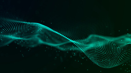 Abstract green futuristic background. Technological wave of information data flow. 3D rendering.