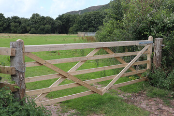 A five bar gate at the entrance to a field