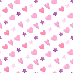 Love heart pattern watercolor, hand-drawn illustration. Design for logo, baby textile, print, nursery decor, children decoration.