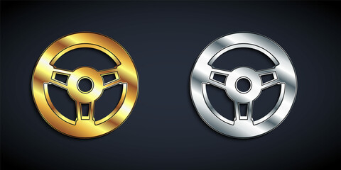 Gold and silver Racing simulator cockpit icon isolated on black background. Gaming accessory. Gadget for driving simulation game. Long shadow style. Vector