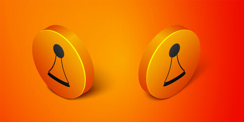 Isometric Chip for board game icon isolated on orange background. Orange circle button. Vector