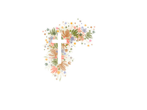Vector Watercolor Easter cross clipart. Floral crosses illustration	
