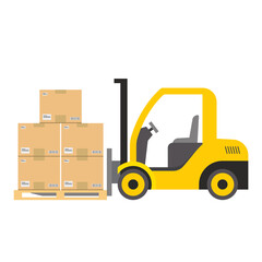 Yellow forklift truck isolated on white background. Vector illustration.