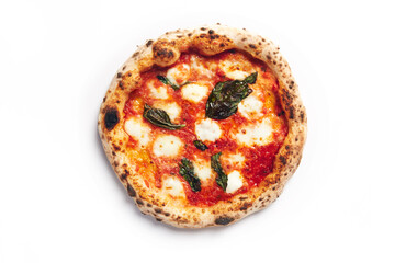Top view of margherita pizza on a white background - Powered by Adobe