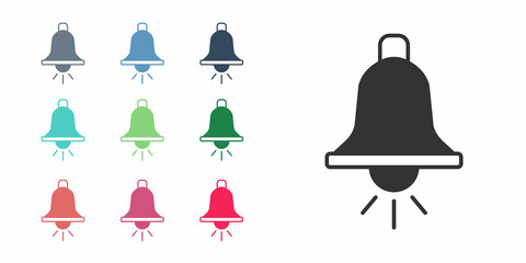 Black Ringing alarm bell icon isolated on white background. Fire alarm system. Service bell, handbell sign, notification symbol. Set icons colorful. Vector