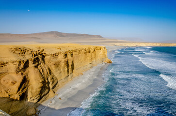Supay beach at Paracas National Reserve with bright moon in Background - Reserva Nacional de...