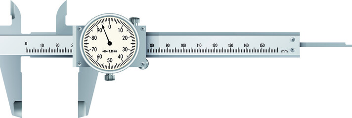 Dial caliper vector on white background. The caliper is normally used for measuring the thickness of materials and small amounts of movement.Vector EPS-10