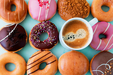 delicious donut and a cup of coffee