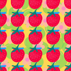 Red Strawberry Vector Seamless Pattern. Cartoon