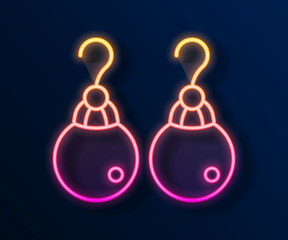 Glowing neon line Earrings icon isolated on black background. Jewelry accessories. Vector