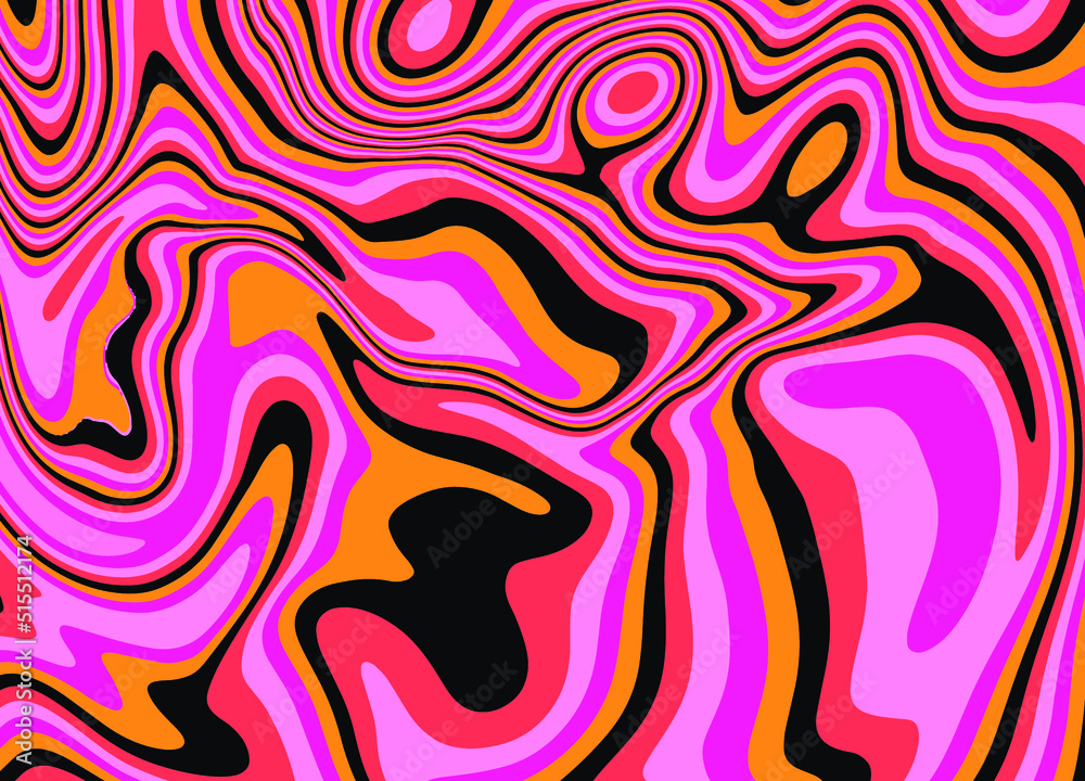 Poster op-art trippy acidic background with distorted texture in neon colors. concept of hallucinations and