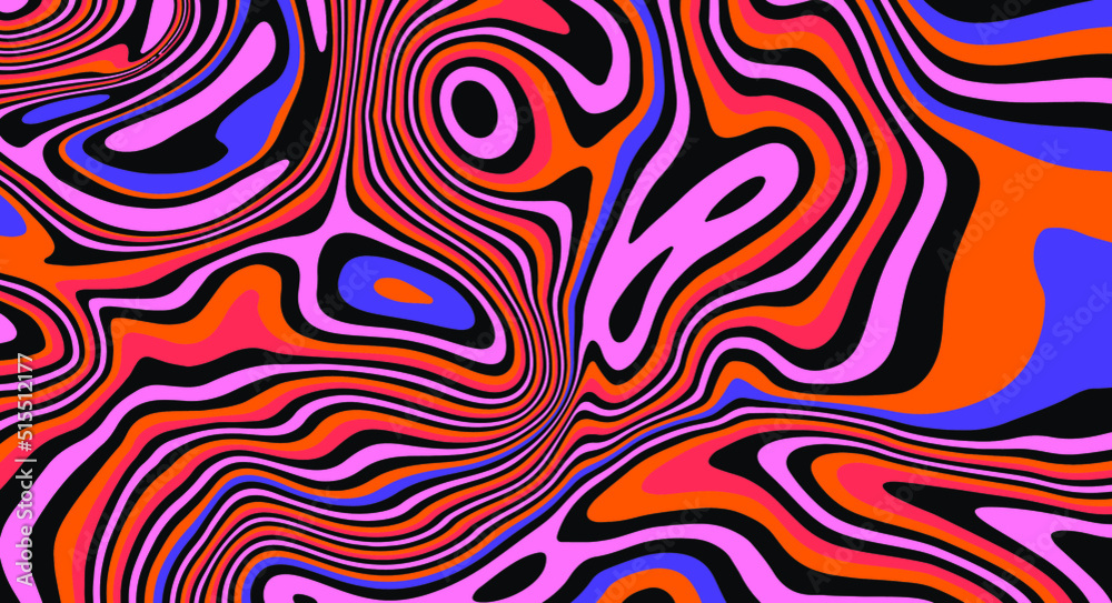 Poster op-art trippy acidic background with distorted texture in neon colors. concept of hallucinations and
