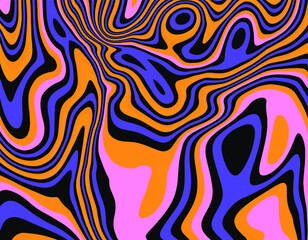 Retro trippy the 1960s-style background with ebru marbling pattern.