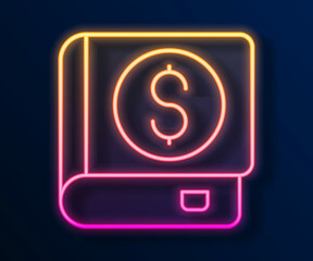 Glowing neon line Financial book icon isolated on black background. Vector