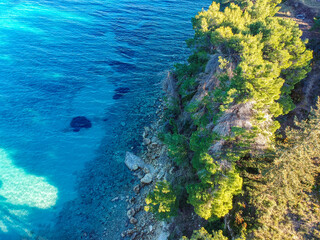 Fototapeta na wymiar Panoramic aerial view over Chrysi Milia beach in Alonnisos island, Greece