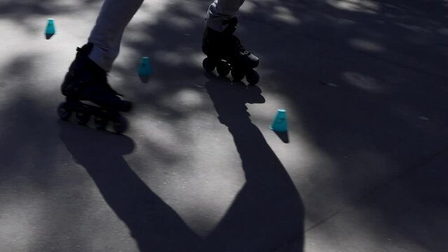 video Inline skater on a slalom track