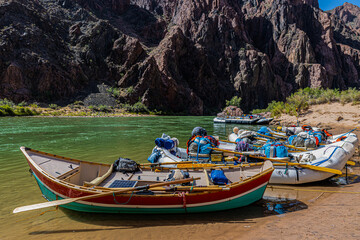 Fototapeta na wymiar River Rafts on Boat Beach, River Trail, Grand Canyon National Park, Arizona, USA