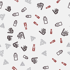 Set line Shower, Bottle of water, Water drop and on seamless pattern. Vector