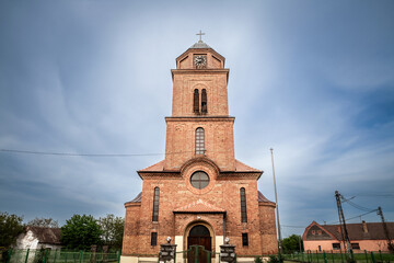 Serbian orthodox Church of Veliko Srediste, a 19th century old red brick church. Veliko Srediste is is a small rural village of the Serbia province of Voivodina...