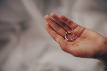 hands of the groom and bride. Wedding ring. Woman hand. Love concept. 