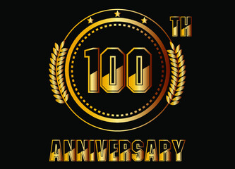 100 years anniversary. Gold vector with rings for 100 years anniversary celebration on black background.