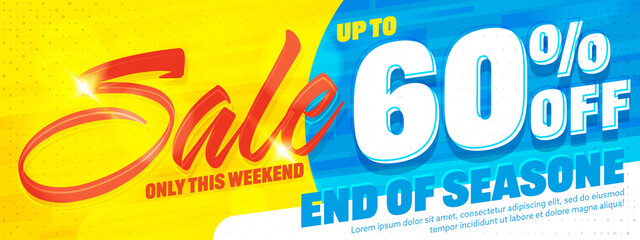 Banner with sale on weekend up to 60 percent off