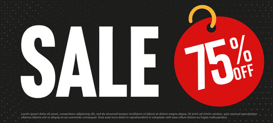 Black sale banner with 75 percent off price tag