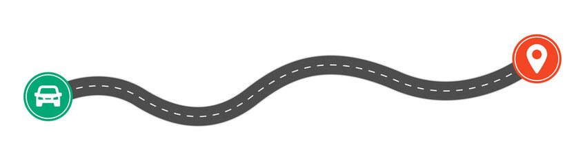 Road trip by car to destination. Journey route concept vector illustration.