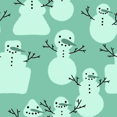 Winter seamless print with snowman and snowflakes for Christmas wrapping paper and fabrics and kids