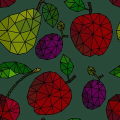 Summer geometric seamless apples and cherry and pears and plums pattern for fabrics and textiles and packaging and kids