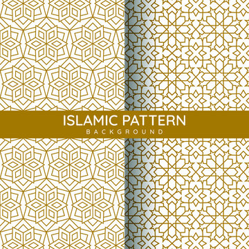 Arabic islamic flat linear pattern collections seamless patterns set decorative geometric style