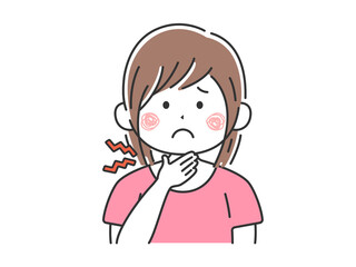 喉が痛い、私服の女性のイラスト