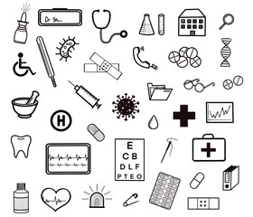 37x Arzt / Krankenhaus / Medizin - Set - Icons Zeichen Sketchnotes Cliparts