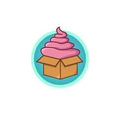 cute design illustration logo ice cream in a cardboard box