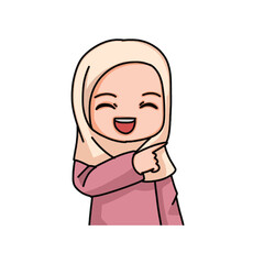 Illustration of a Muslim Kid Girl Wearing Hijab. Vector Illustration