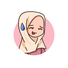 Illustration of a Muslim Kid Girl Wearing Hijab. Vector Illustration