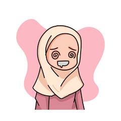 Illustration of a Muslim Kid Girl Wearing Hijab. Vector Illustration