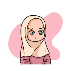 Illustration of a Muslim Kid Girl Wearing Hijab. Vector Illustration