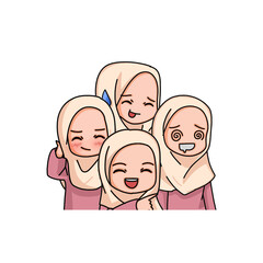 Illustration of a Muslim Kid Girl Wearing Hijab. Vector Illustration