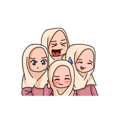 Illustration of a Muslim Kid Girl Wearing Hijab. Vector Illustration