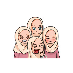 Illustration of a Muslim Kid Girl Wearing Hijab. Vector Illustration