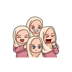 Illustration of a Muslim Kid Girl Wearing Hijab. Vector Illustration