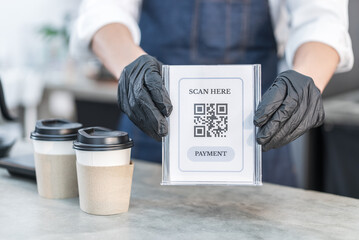 Close up hand of businessman owner hold a quick and easy payment. 