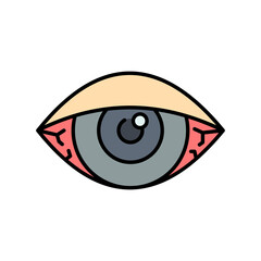 Obraz premium Smoke weed, red eye filled color icon. linear style sign for mobile concept and web design. Stoned eye filled color vector icon. Symbol, logo illustration. Vector graphics