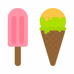 Ice cream and popsicle flat design illustration. Summer foods.