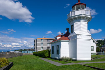 Mukilteo city and lighthouse in Washington state.