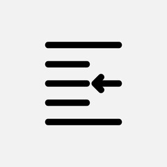 Left indent icon in line style about text editor, use for website mobile app presentation