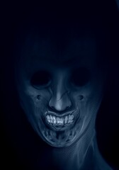Horror face in dark tone illustration. Ghost element for haloween concept. Fit for poster, banner, background.