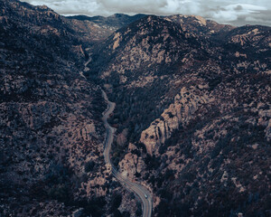 Catalina Highway going up Mt. Lemmon, aerial.